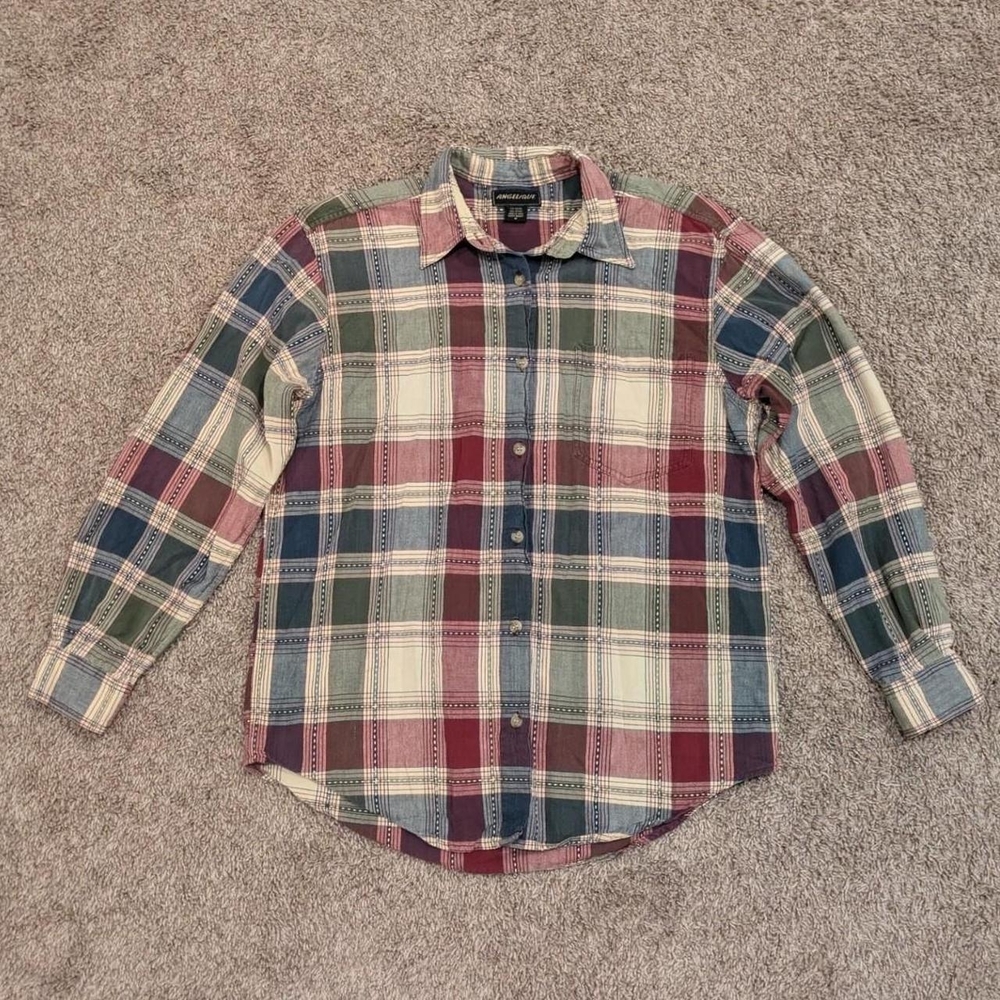 Angelique men's vintage multicolor button down flannel collared shirt size m